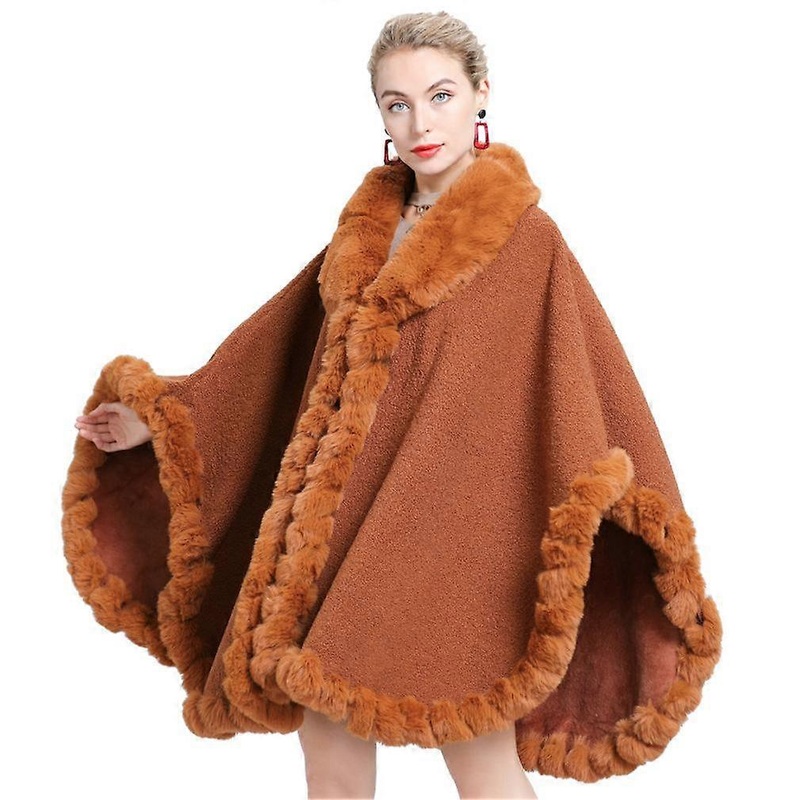 Loose Blanket Shawls with Faux Fur Trimming Colloar Warm Cardigant for Lady | Fruugo SG