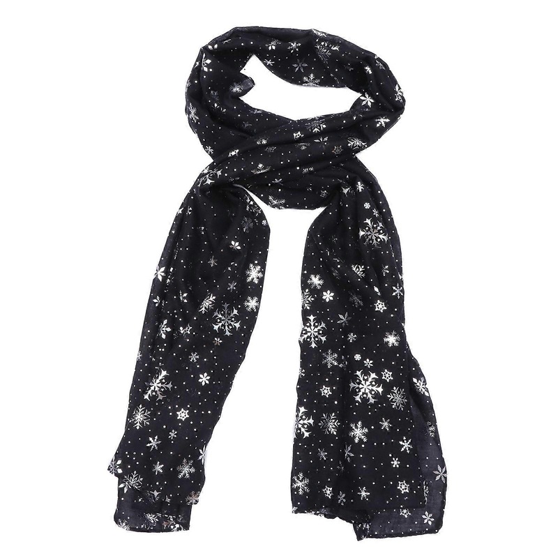 Xmas Snowflake Pattern Scarf for Women 1Pack Black Rectangular Shawl Offering Neck Warmth in Winter Season | Fruugo SG