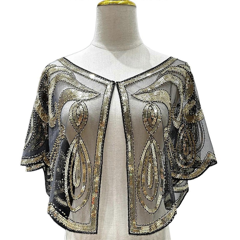 Eye Catching Sequined Capes Fashion Lace Short Shawl Dress Outerwear Shawl  for Parties and Casual Wear  black gold | Fruugo SG