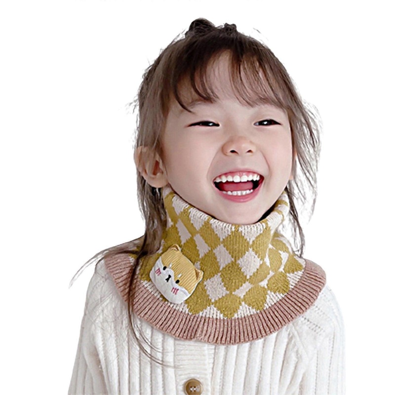 Girls Winter Thick Knitted Soft Scarf Lattice Pattern Collar Shawl Neck Warmer with Cartoon Decor Neckerchief Short Wrap  Yellow | Fruugo SG