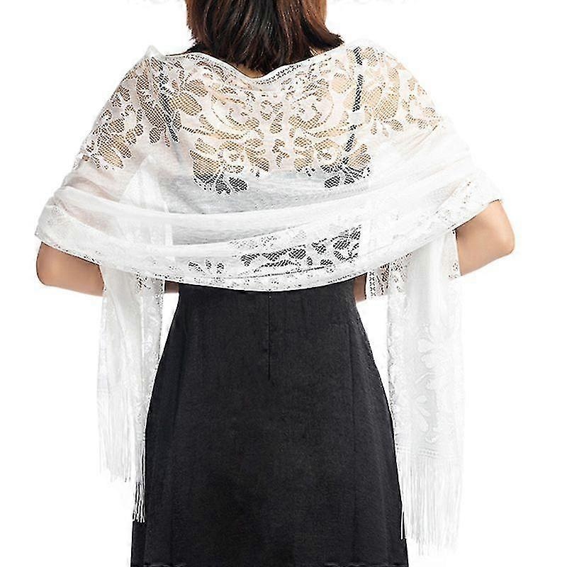 185x63cm Womens 1920s Scarf Wraps Hollow Out Crochet Floral Lace Fringed Tassels Wedding Cape Evening Party Vintage Shawl | Fruugo SG