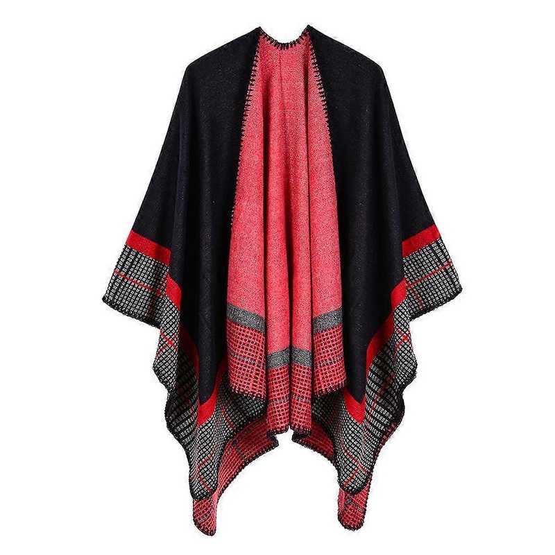 Cashmere Feel Poncho Dual Colored Shawl Wrap with Open Front Long Sweater Coat for Lady | Fruugo SG