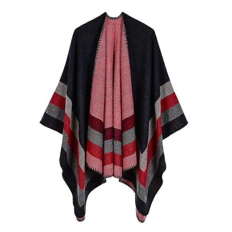 Elegant Jacquard Poncho with Strips Shawl Wrap Open Front Long Sweater Coat for Lady | Fruugo SG