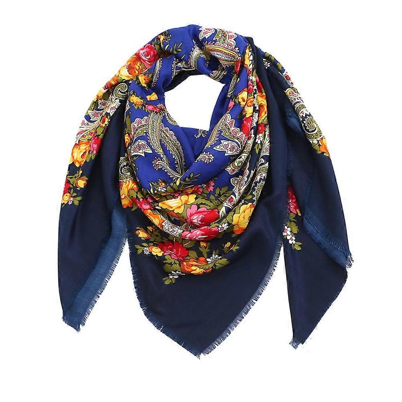 Floral Pattern Scarf Cotton Russian Style Shawl For Women Outing Accessory 130x130cm Dark Blue Wrap 1Pack | Fruugo SG