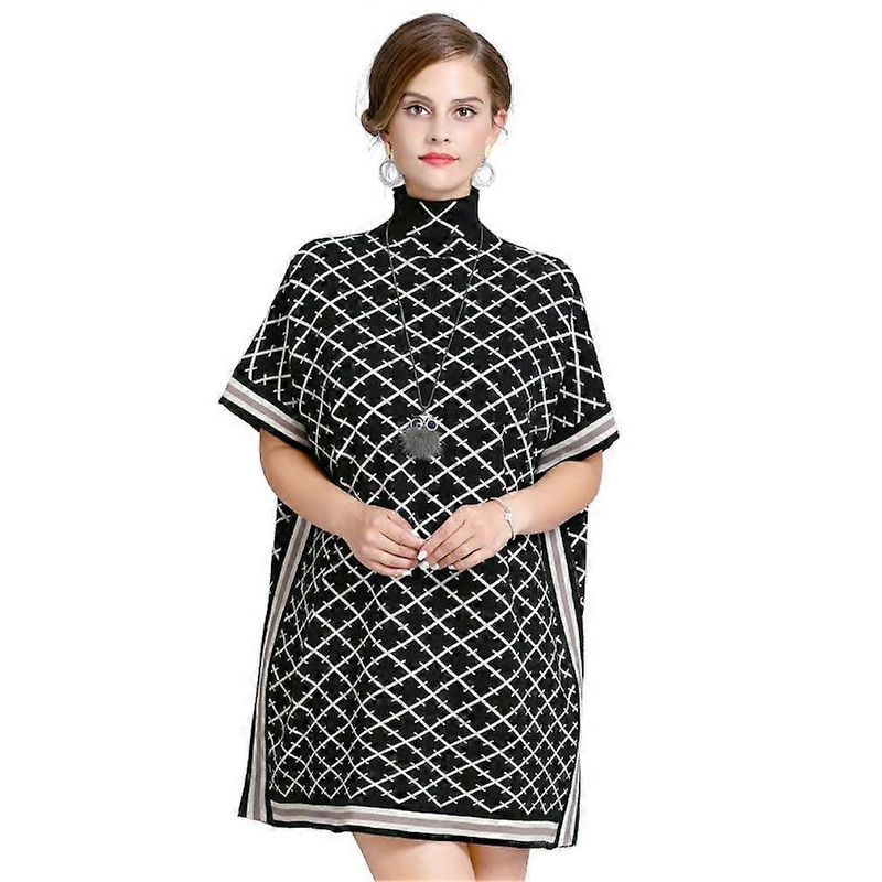 Loose Turtleneck Pullover Wrap Shawl Batwing Blouse Knitting Cape for Lady | Fruugo SG