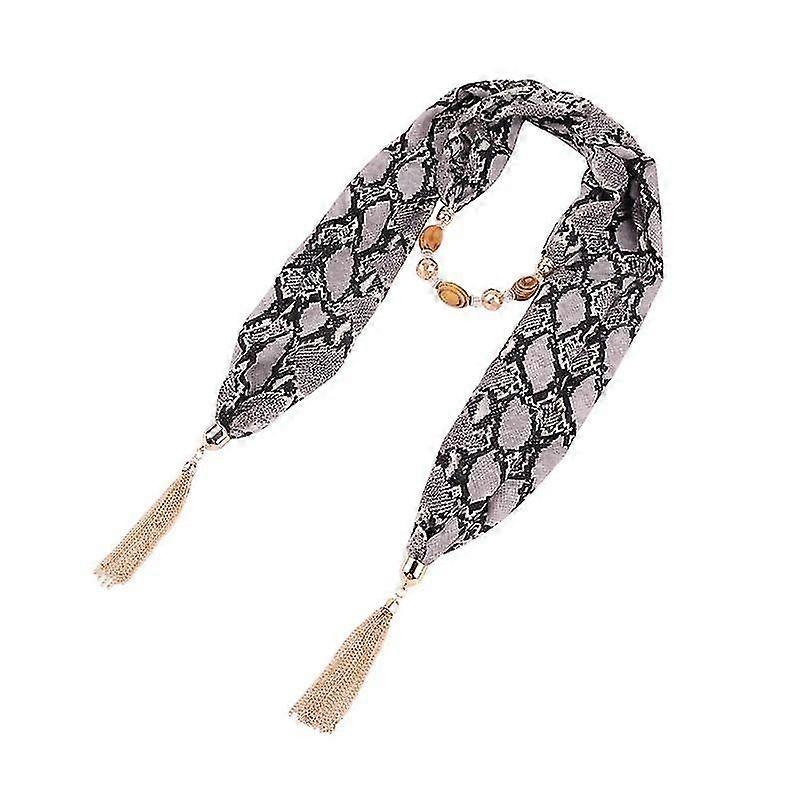 Women Retro Boho Metal Tassels Chiffon Scarf Imitation Crystal Bead Pendant Chain Necklace Leopard Snakeskin Print Jewelry Shawl | Fruugo SG