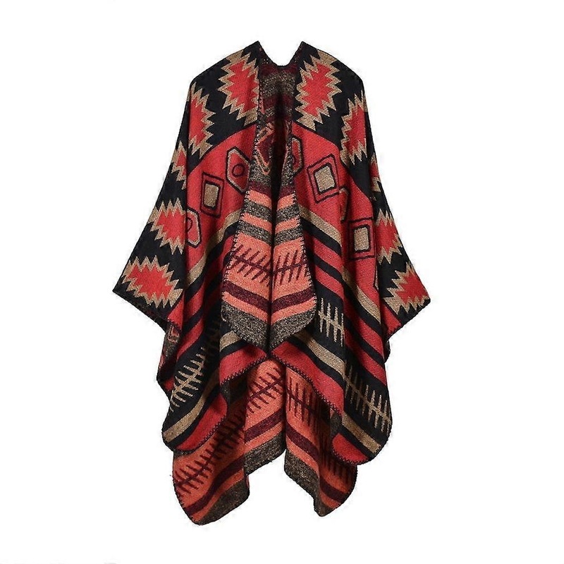 Women’s Jacquard Poncho Blanket Warm Shawl Wrap Cardigan Coat Cashmere Feel with Geometric Pattern | Fruugo SG