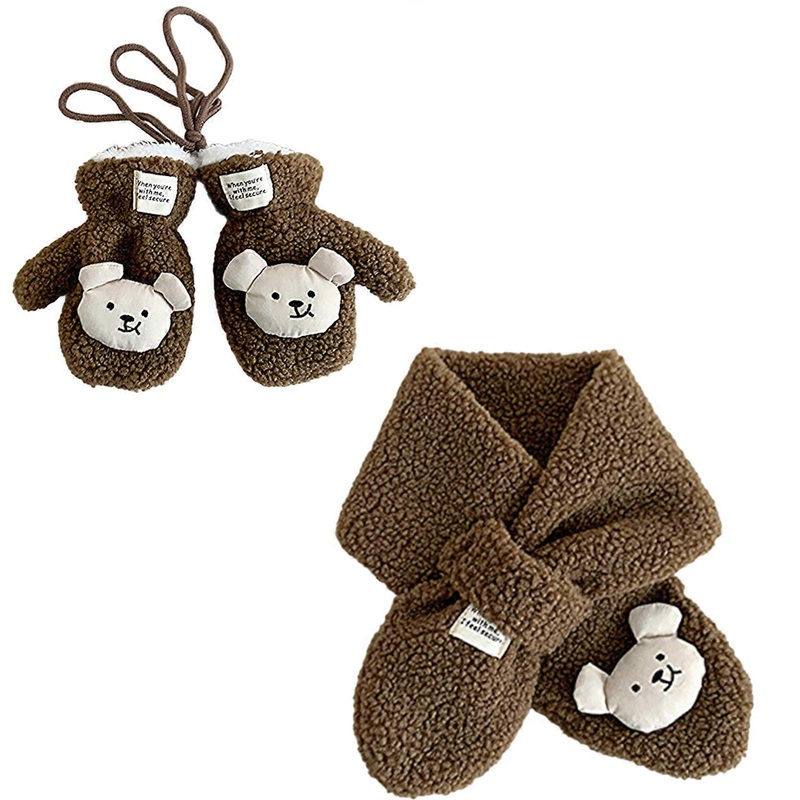 Cartoon Bear Kids Scarf and Mittens Set Cosy Comfortable Neckerchief with Fingerless Gloves for School and Play  Brown | Fruugo SG
