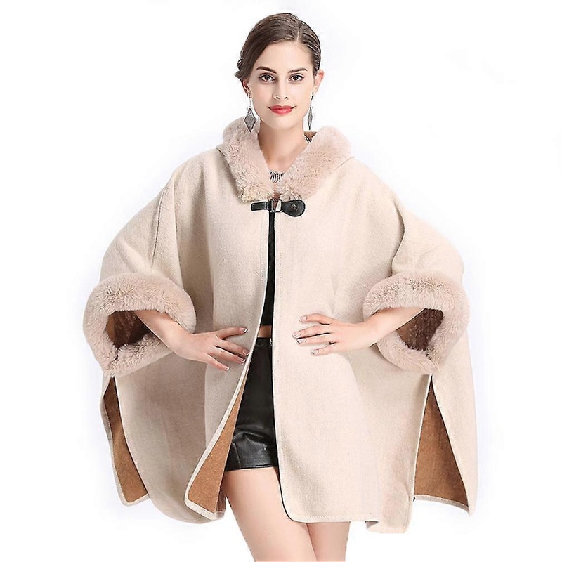 Cream Long Warm Wraps Shawls with Faux Fur Trimming Crochet Cape Long Sleeve Cardigan for Lady | Fruugo SG