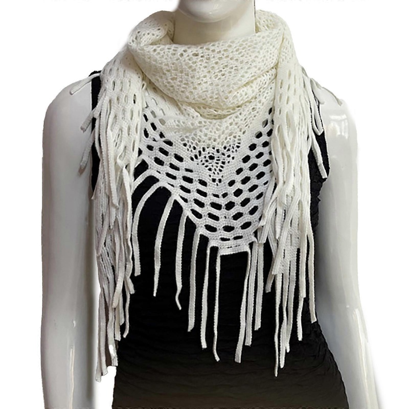 Elegant Women’s Knitted Triangular Scarf Imitation Cashmeres Warm Winter Shawl Ponchos with Stylish Fringes Accents  White | Fruugo SG
