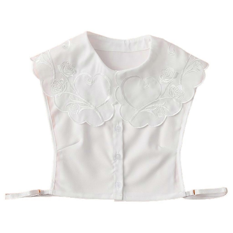 Korean Women Chiffon Detachable Half Shirt Shawl Vintage Rose Floral Embroidery Lapel False Collar Decorative Dickey Top  White | Fruugo SG