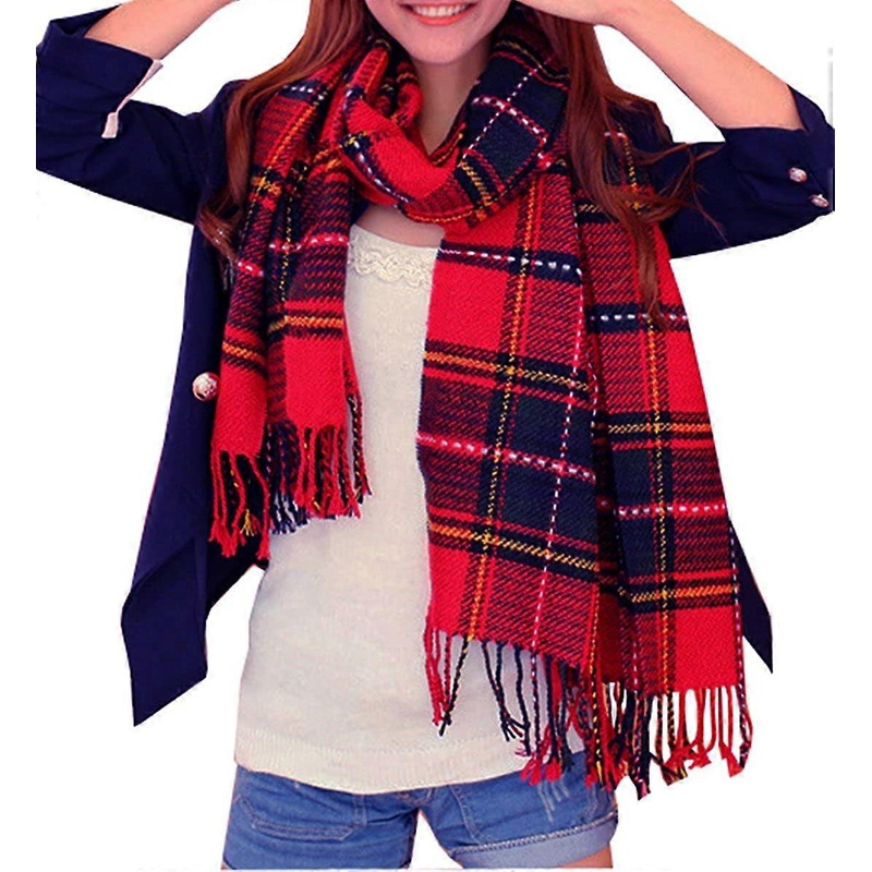 Women’s Fashion Long Shawl Big Grid Winter Warm Lattice Large Scarf Red Blue – | Fruugo SG