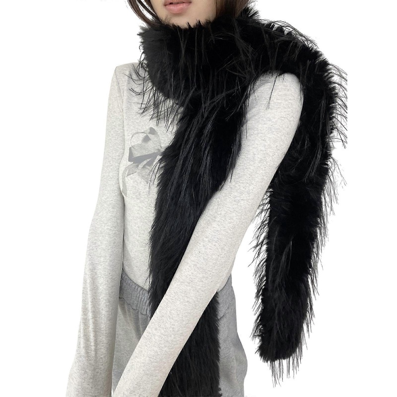 Furry Faux Furs Scarf for Women Soft Neck Scarf Long Plush Neck Warmer Winter Autumn Dress Collar for Casual and Formal  Black | Fruugo SG