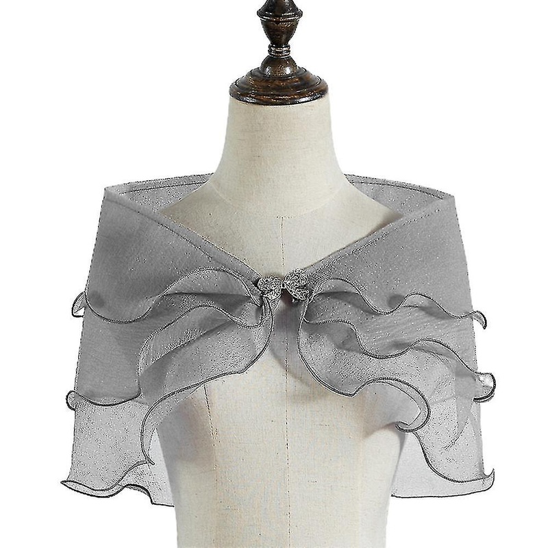 Women Ruffle Layered Gauze Shawl Wrap Shrug Bridal Wedding Dress Gown Off Shoulder Bolero Capelet | Fruugo SG