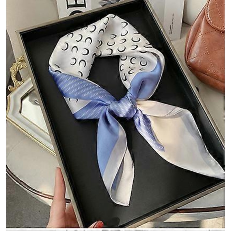 2023 new simple white diary-blue and orange silk scarf female French peplum decoration | Fruugo SG