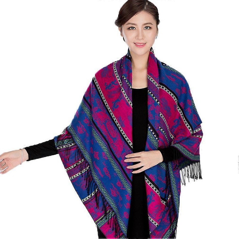 Autumn Winter Shawl Wrap Ethnic Style Poncho with Tassel Winter Scarf for Lady | Fruugo SG