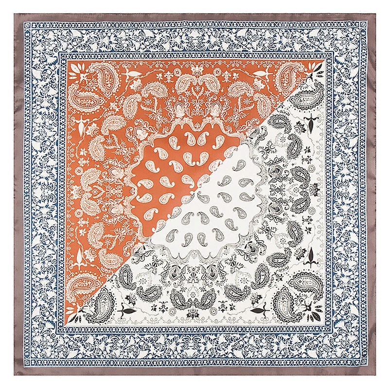 Bohemian Color Block Neck Scarf 60x60cm Square Cashew Scarves for Fashionable Lady Women Polyester Silk Neck Wrap  Orange and white | Fruugo SG