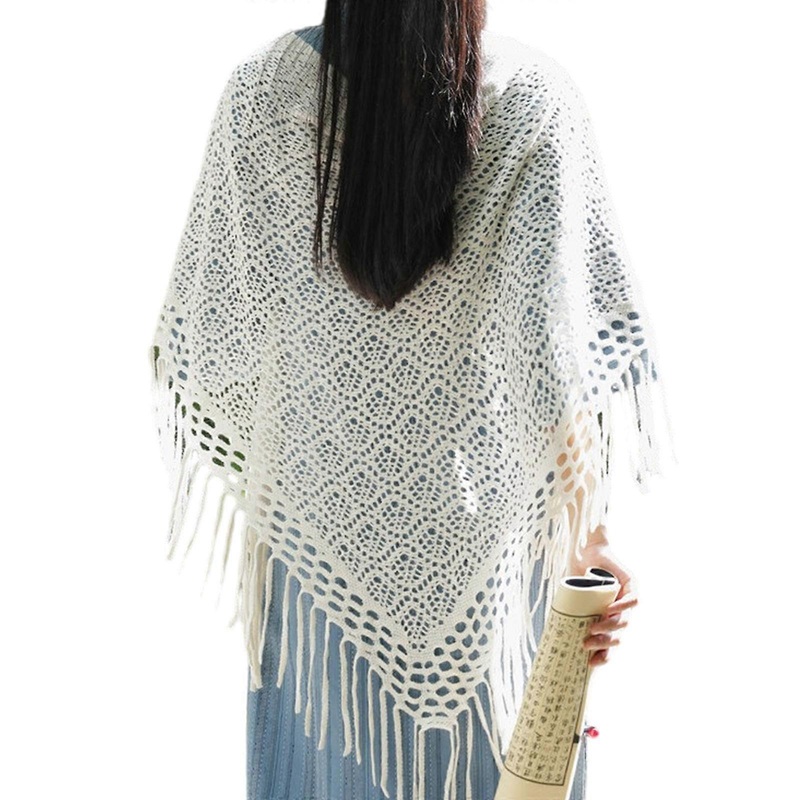 Women’s Summer Knitted Shawl Wrap with Crochet Pattern and Tassels For Layering On Chilly Night and Vacation Daily Wear | Fruugo SG