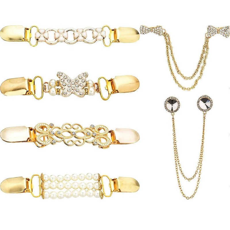 Brooch For Women Clothing Dress Clip Set Golden Alloy Rhinestone ABS Clothing Fastening 6Pcs | Fruugo SG