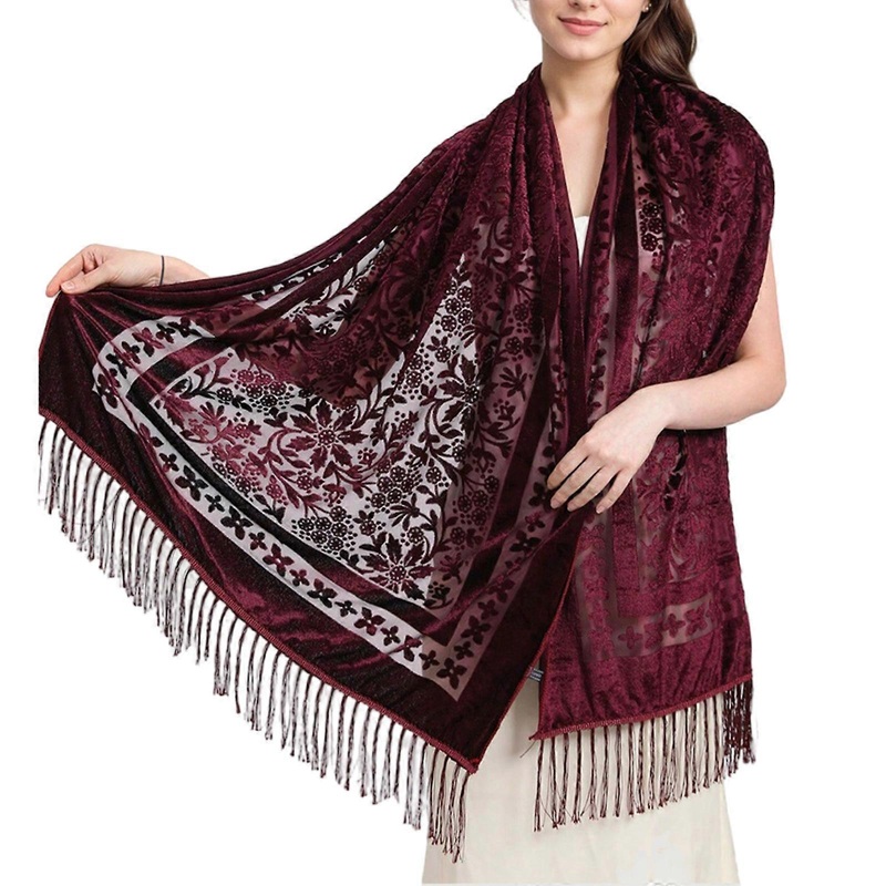 Ethic Style Women’s Shawl Shoulder Wrap  Tassels Scarf Formal Event Headscarf for Weddings and Evening Parties  Burgundy | Fruugo SG