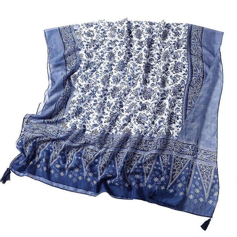 Fringed Shawl Cotton Scarf Retro Style Blue and White Porcelain Pattern Outdoor Recreation 1Pack | Fruugo SG