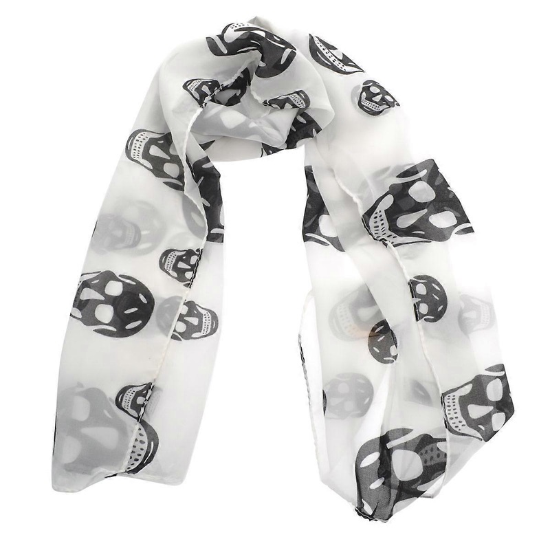 Ladies Scarf Chiffon Skull Printed Long Shawl Wrap 150*50cm White Four 1Set | Fruugo SG