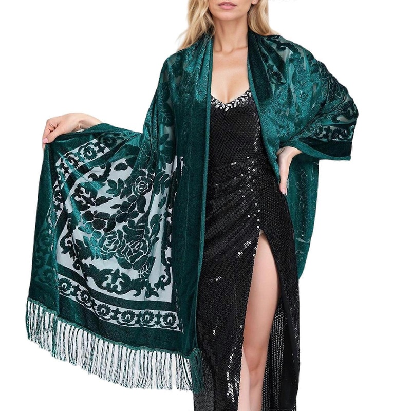 Luxurious Shawl for Women Cheongsam Dress Shoulder Wrap Multifunctional Long Fringed Scarf with Chinese Embroidery  Black Green | Fruugo SG