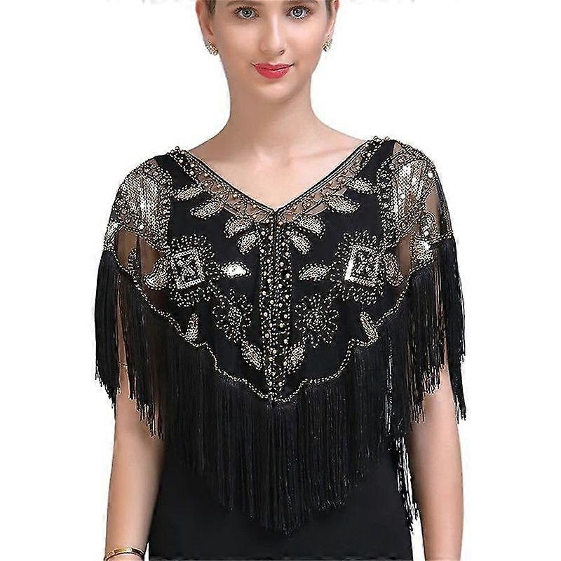 1920s Shawl Wraps Sequin Beaded Evening Cape Bridal Shawl Bolero Flapper Cover Up | Fruugo SG
