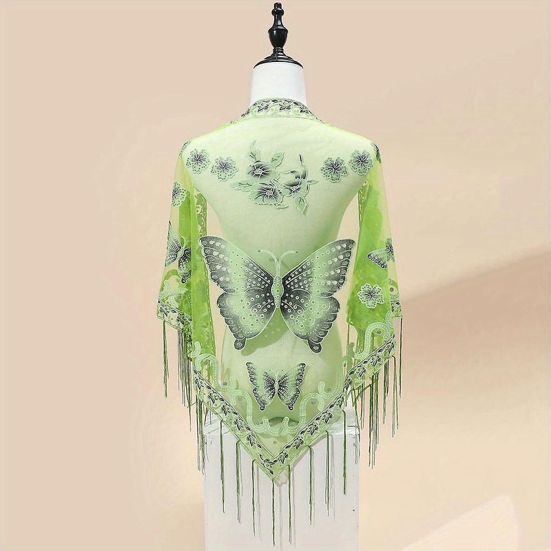 295551 Triangle Scarf Butterfly Flower Embroidery Lace Tassel Shawl Elegant Breathable Windproof Wrap Outdoor Accessories | Fruugo SG