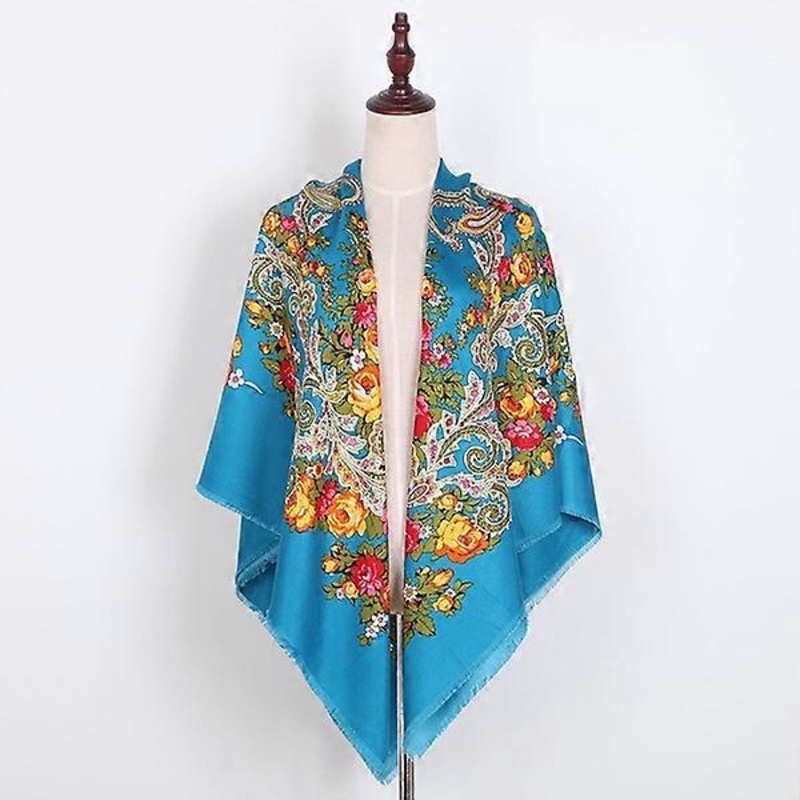 Ethnic Women Square Scarf Cotton Floral Pattern Print Long Tassel Shawl (B) | Fruugo SG