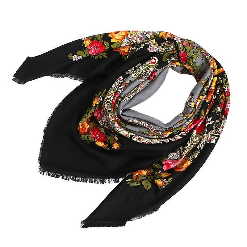 Floral Pattern Scarf Russian Style Lady Shawl Wrap Black 130x130cm Cotton Accessory Decor 1Pack | Fruugo SG