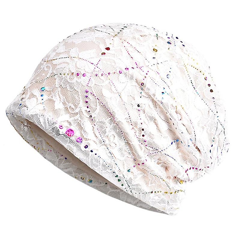 Hotfix Rhinestone Embossed Lace Beanie Hat  Solid Color Trendy Skull Cap  Lightweight Casual Hair Accessories For Women | Fruugo SG