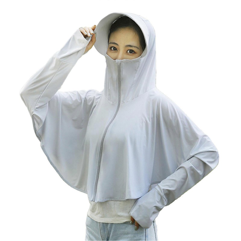 Light Gray Women Sun Protection Clothing Ice Silk Sun Protection Zip Up Hoodie Jacket Long Sleeve Shawl | Fruugo SG