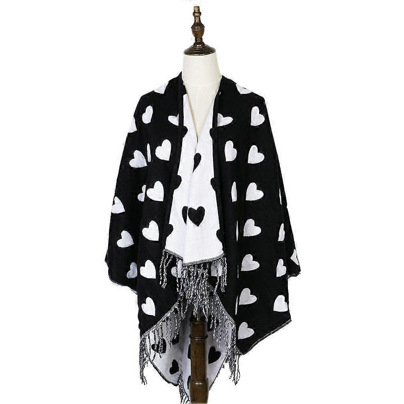 Dual Sided Shawl Scarf Open Front Poncho Winter Cardigant with Heart Pattern for Lady | Fruugo SG