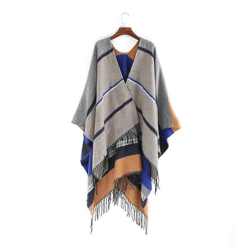 Dual Sided Shawl with Tassel Opoen Front Poncho Winter Coat for Lady | Fruugo SG