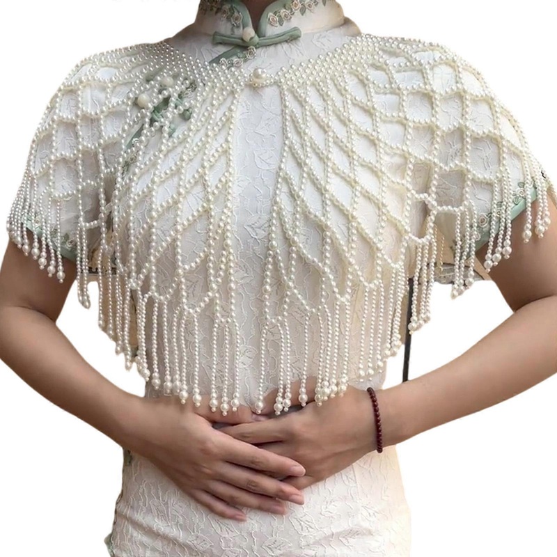 Elegant Pearls Embellished Crochet Shoulder Wrap Lightweight Cover For Dresses Weddings Evening Event | Fruugo SG
