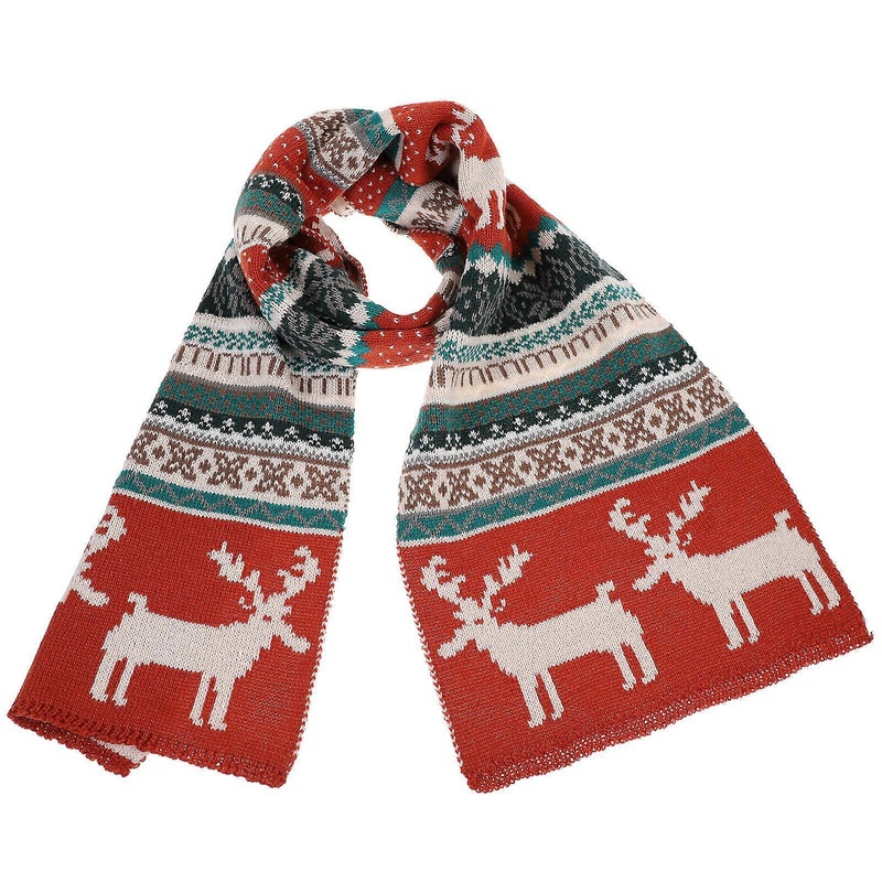 Festive Scarf Winter Neck Scarf Shawl Deer Pattern Xmas Clothing Rust Red 170X30cm Warm Christmas present 1Pcs | Fruugo SG