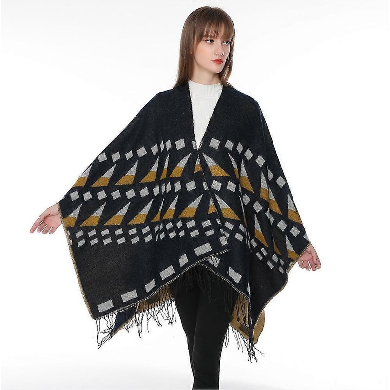 Geometric Jacquard Scarf Elegant Shawl Wrap Warm Poncho with Tassel for Lady | Fruugo SG