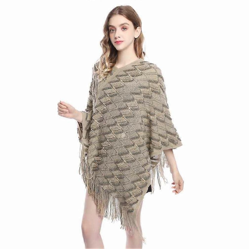 Loose Pullover Shawl Knitting Poncho with Tassel Batwing Blouse for Lady | Fruugo SG