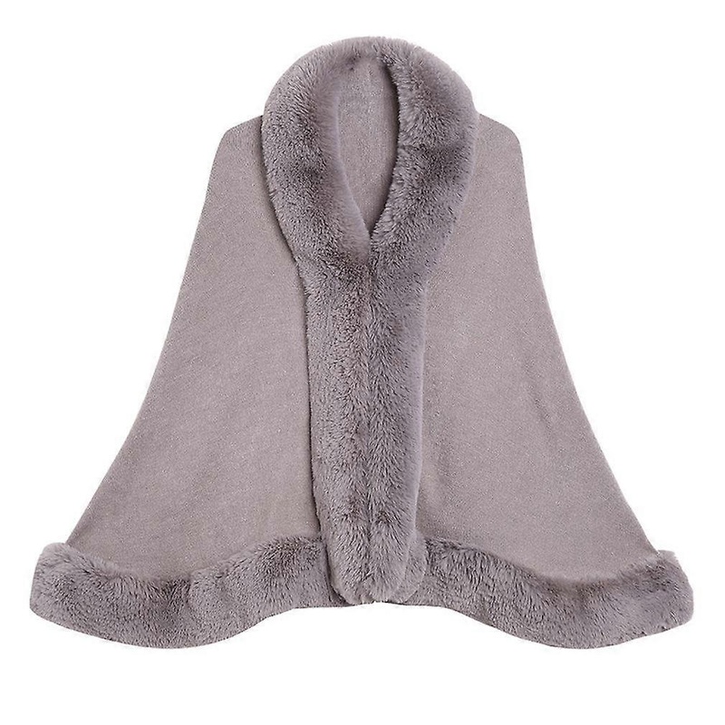 Loose Shawls with Faux Fur Trimming Elegant Cardigan with Collar for Lady Grey | Fruugo SG