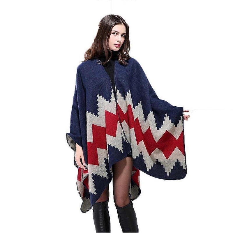 Women’s Handcraft Hem Poncho Blanket Thicken Shawl Wrap Cardigan Coat Cashmere Feel with Geometric Pattern | Fruugo SG