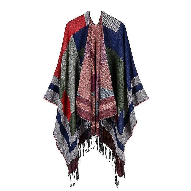 Women’s Jacquard Poncho Blanket Fringed Hem Shawl Wrap Cardigan Coat Cashmere Feel with Geometric Pattern | Fruugo SG