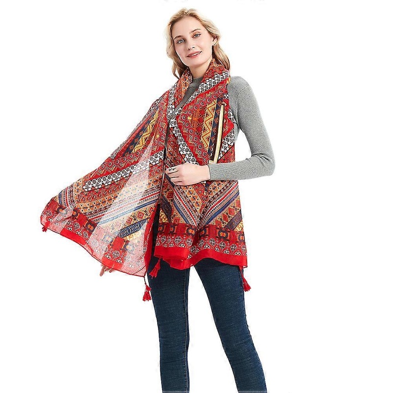 Women Scarf 1Pack Ethnic Style Cotton Linen Shawl Red Sunscreen Decoration 180x100x0.1cm | Fruugo SG