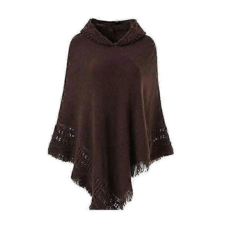 Women Winter Knitted Hooded Poncho Cape Solid Color Crochet Fringed Tassel Shawl Wrap Oversized Pullover Cloak Sweater-Good | Fruugo SG