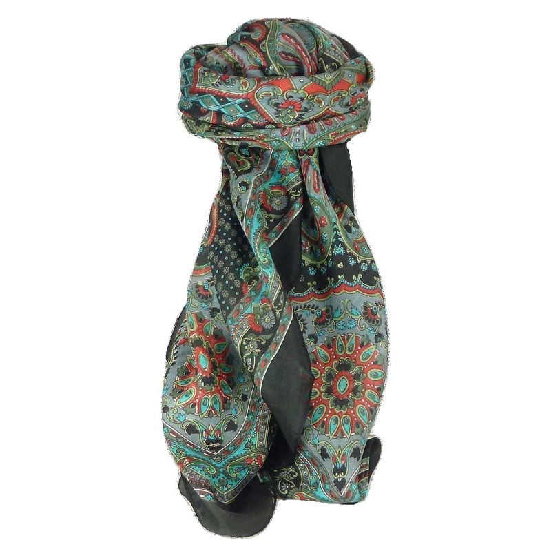 Classic Paisley Square Scarf Mulberry Silk Narine Jet by Pashmina & Silk | Fruugo SG