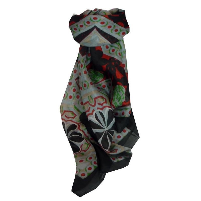 Mulberry Silk Contemporary Square Scarf Madhu Black by Pashmina & Silk | Fruugo SG