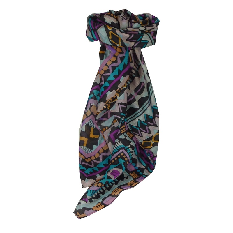 Mulberry Silk Contemporary Square Scarf Sherina Aquamarine by Pashmina & Silk | Fruugo SG