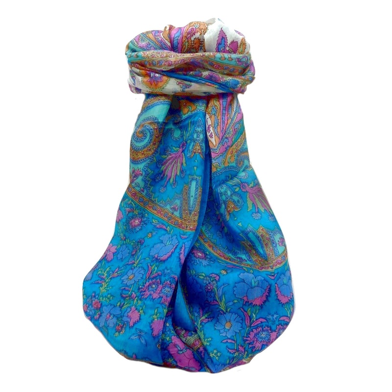 Mulberry Silk Traditional Long Scarf  Khattar Aqua by Pashmina & Silk | Fruugo SG