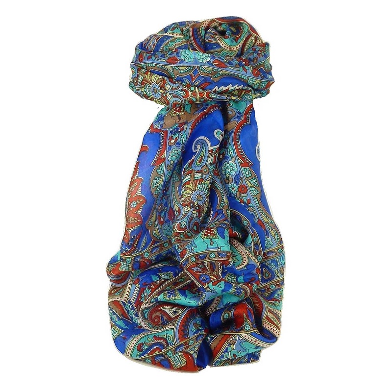 Classic Paisley Long Scarf Mulberry Silk Dara French Blue by Pashmina & Silk | Fruugo SG