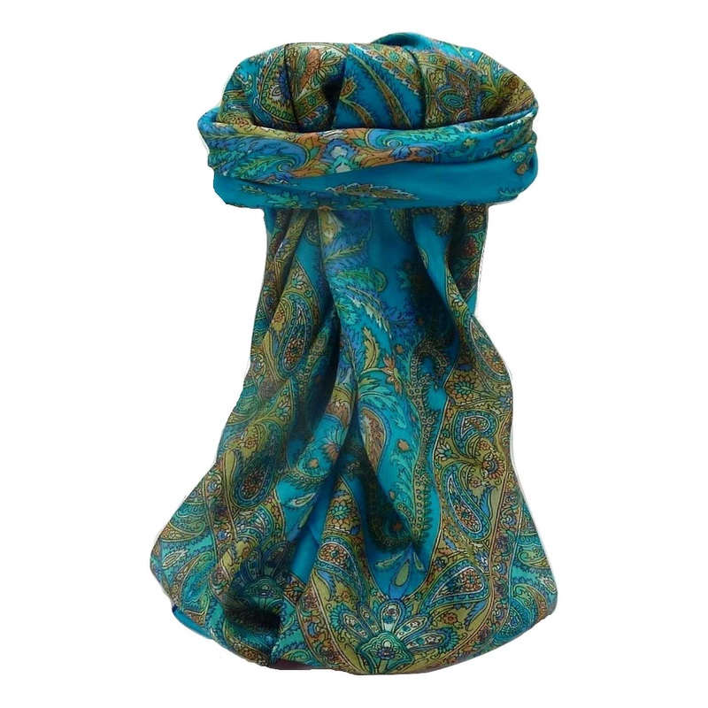 Mulberry Silk Traditional Square Scarf Sunil Aqua by Pashmina & Silk | Fruugo SG